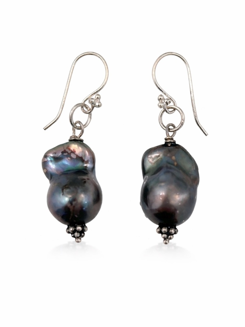 Genuine Black Tahitian Pearl Silver Earrings